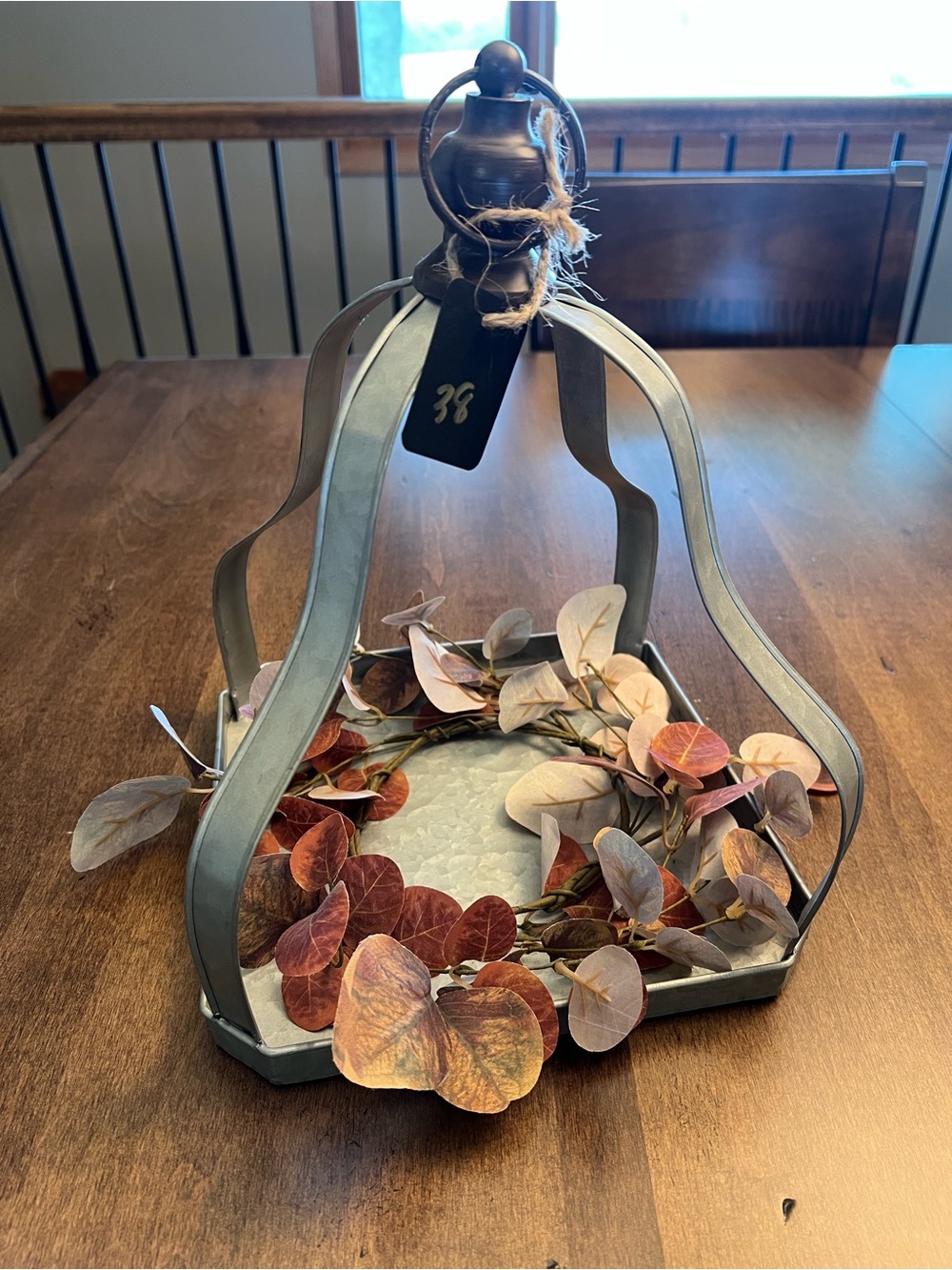 New Decorative Metal Lantern With Fall Leaves Candle Ring